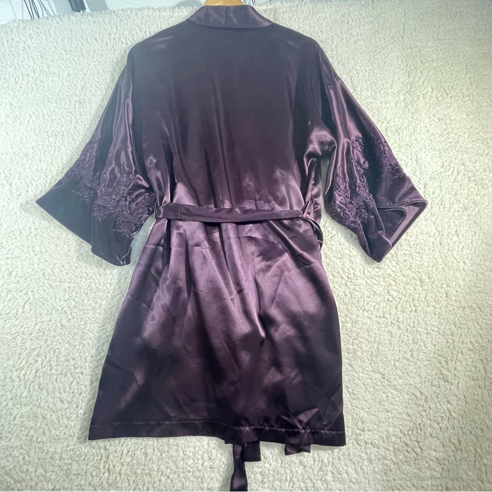 Dentelle Vintage Plum Satin & Velvet Robe + Matching Nightgown Set Romantic Luxe - Picture 4 of 13